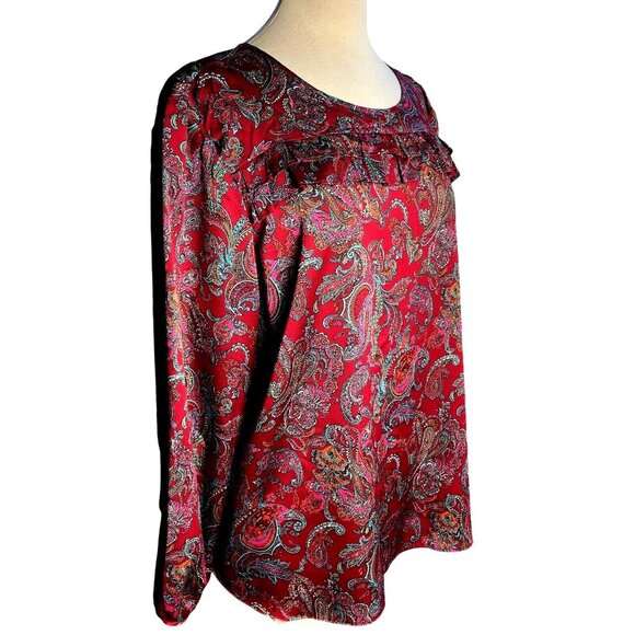 Talbots Woman's size 3XP Blouse Burgundy Paisley long sleeve - Picture 3 of 12